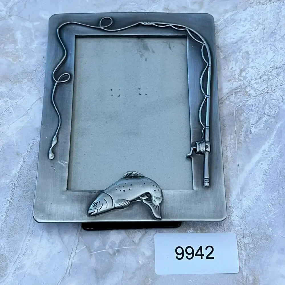 SixTrees Pewter Photo Frame 4.5 x 6 in Fish and Fishing Rod Design London NY